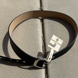Adrienne Vittadini Black Leather Belt with Silver-Tone Buckle